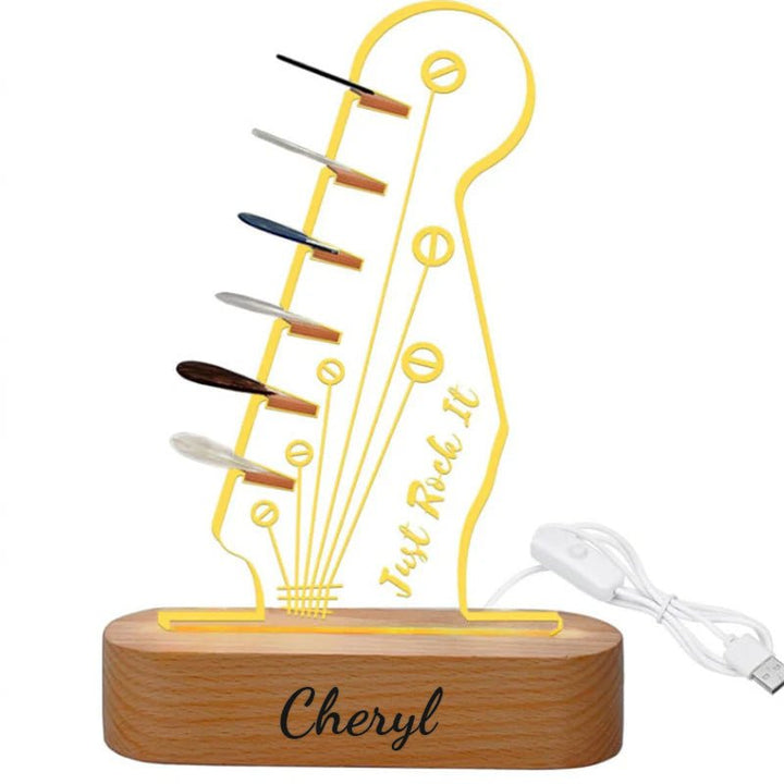 Personalized 3D Night Light Wooden Guitar Pick Holder - Canvasgiftco