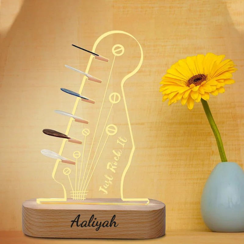 Personalized 3D Night Light Wooden Guitar Pick Holder - Canvasgiftco