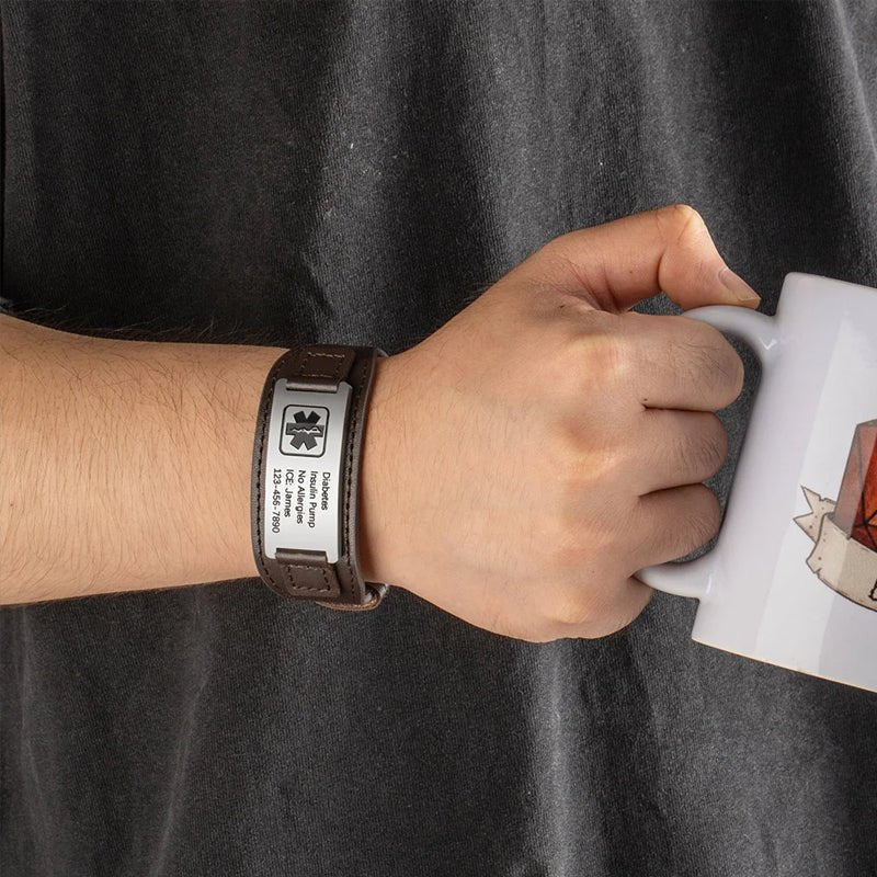 Personalized Adjustable Leather Emergency Medical Alert Bracelet - Canvasgiftco