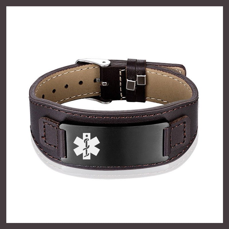 Personalized Adjustable Leather Emergency Medical Alert Bracelet - Canvasgiftco