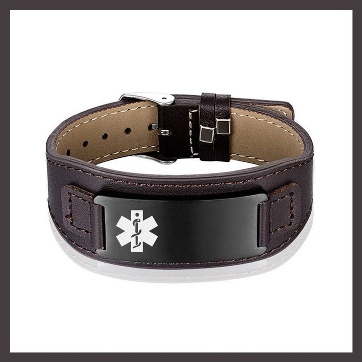 Personalized Adjustable Leather Emergency Medical Alert Bracelet - Canvasgiftco