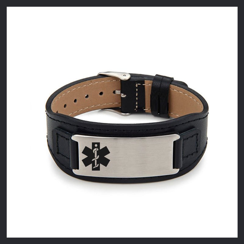 Personalized Adjustable Leather Emergency Medical Alert Bracelet - Canvasgiftco