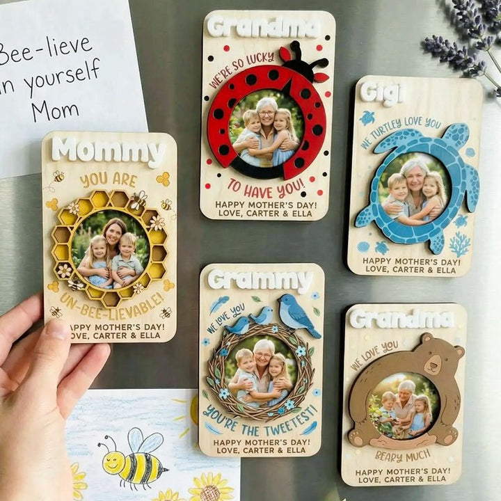 Personalized Animal Photo Holder Fridge Magnet, Custom Love You Picture Clip for Mom & Grandma, Mother's Day Photo Gift - Canvasgiftco