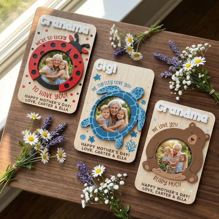 Personalized Animal Photo Holder Fridge Magnet, Custom Love You Picture Clip for Mom & Grandma, Mother's Day Photo Gift - Canvasgiftco