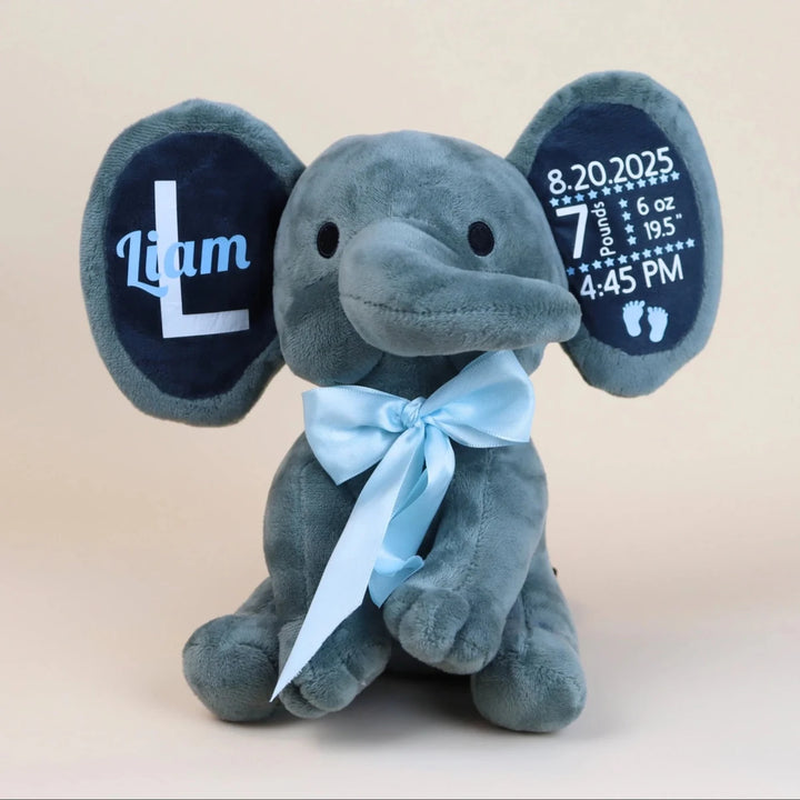 Personalized Baby Elephant Plush – Custom Newborn Birth Details Keepsake Gift - Canvasgiftco