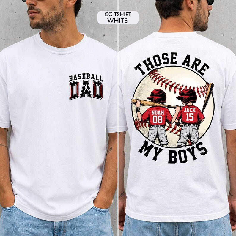Personalized Baseball Dad Shirt – Two Player Design, Custom Name & Number - Canvasgiftco