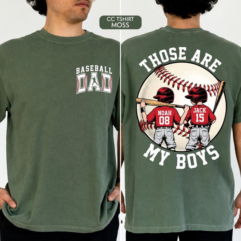 Personalized Baseball Dad Shirt – Two Player Design, Custom Name & Number - Canvasgiftco