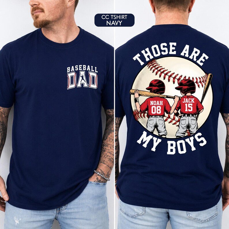 Personalized Baseball Dad Shirt – Two Player Design, Custom Name & Number - Canvasgiftco