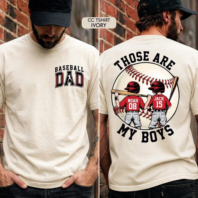 Personalized Baseball Dad Shirt – Two Player Design, Custom Name & Number - Canvasgiftco
