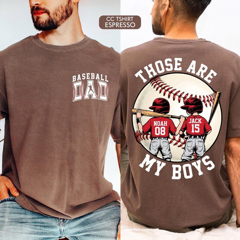 Personalized Baseball Dad Shirt – Two Player Design, Custom Name & Number - Canvasgiftco