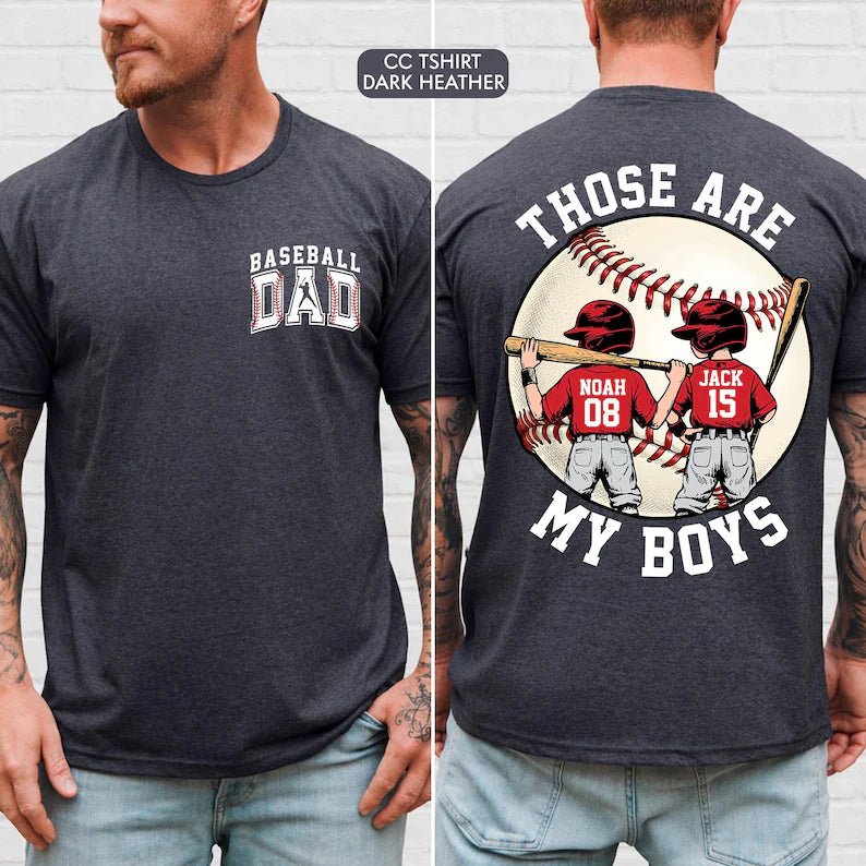 Personalized Baseball Dad Shirt – Two Player Design, Custom Name & Number - Canvasgiftco