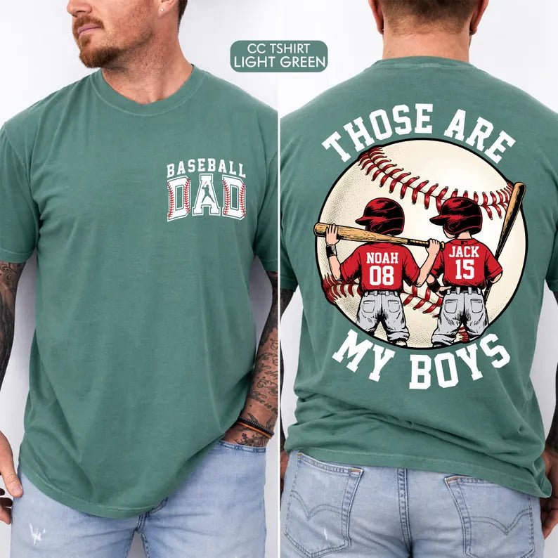 Personalized Baseball Dad Shirt – Two Player Design, Custom Name & Number - Canvasgiftco