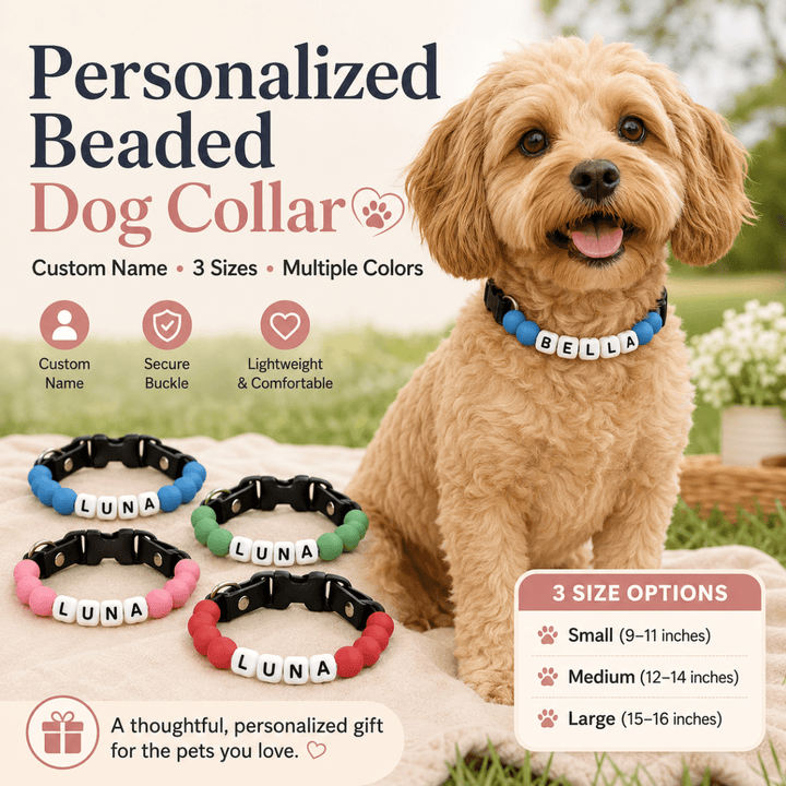 Personalized Beaded Dog Collar with Custom Name - Canvasgiftco