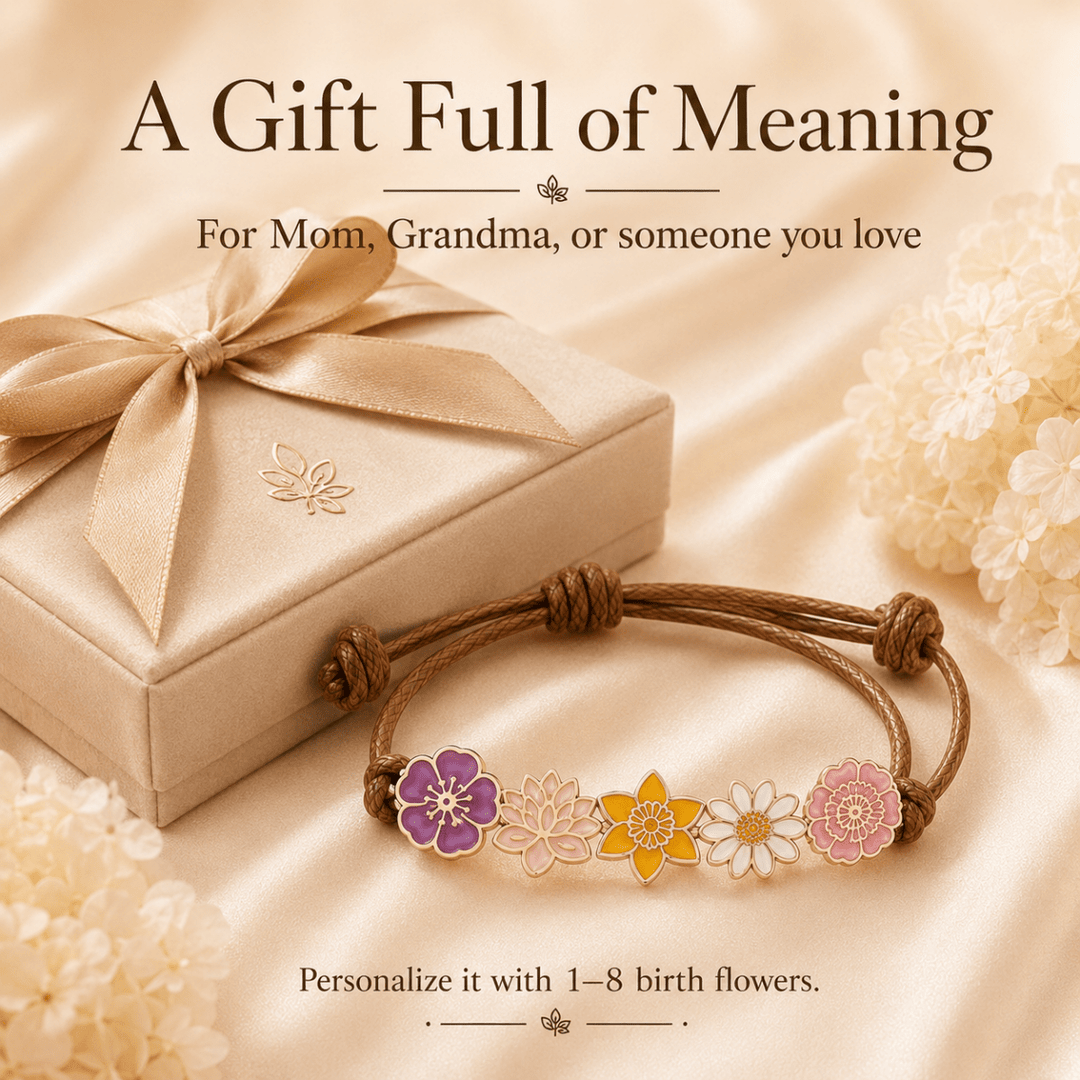 Personalized Birth Flower Bracelet for Mom – Custom Family Flower Bracelet with 1–8 Flowers - Canvasgiftco