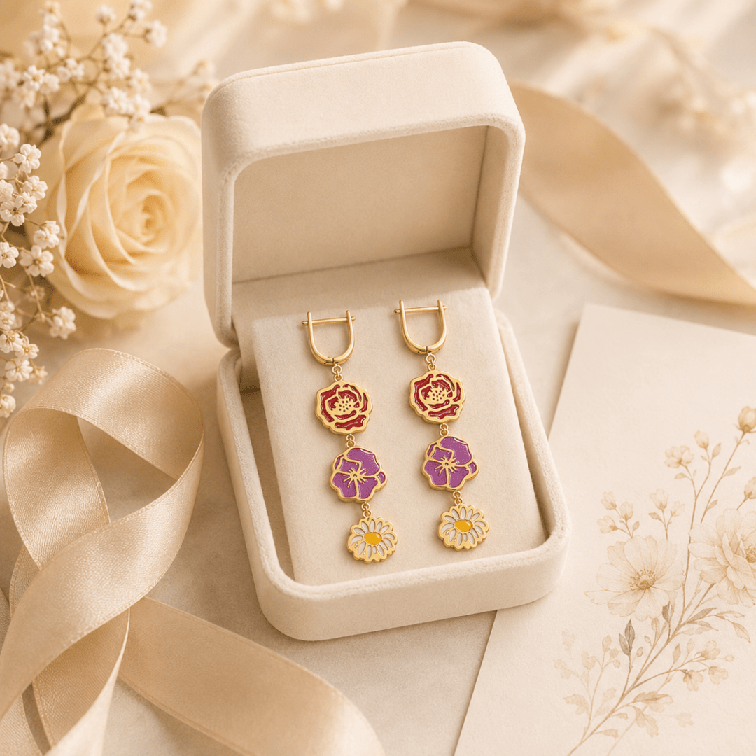 Personalized Birth Flower Dangle Earrings, Custom 1–5 Birth Month Flower Earrings, Meaningful Birthday Gift for Mom Grandma - Canvasgiftco