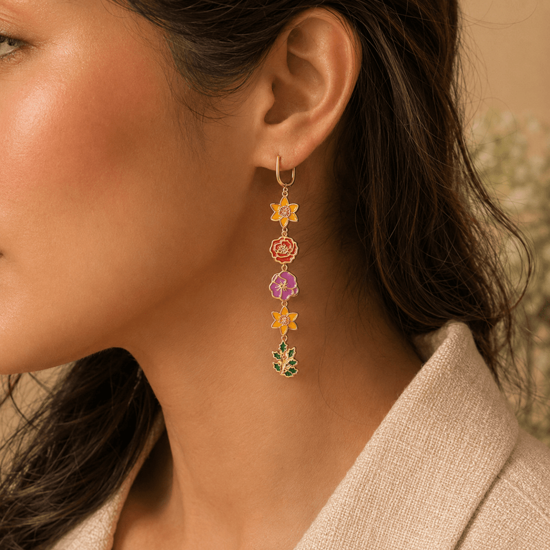 Personalized Birth Flower Dangle Earrings, Custom 1–5 Birth Month Flower Earrings, Meaningful Birthday Gift for Mom Grandma - Canvasgiftco