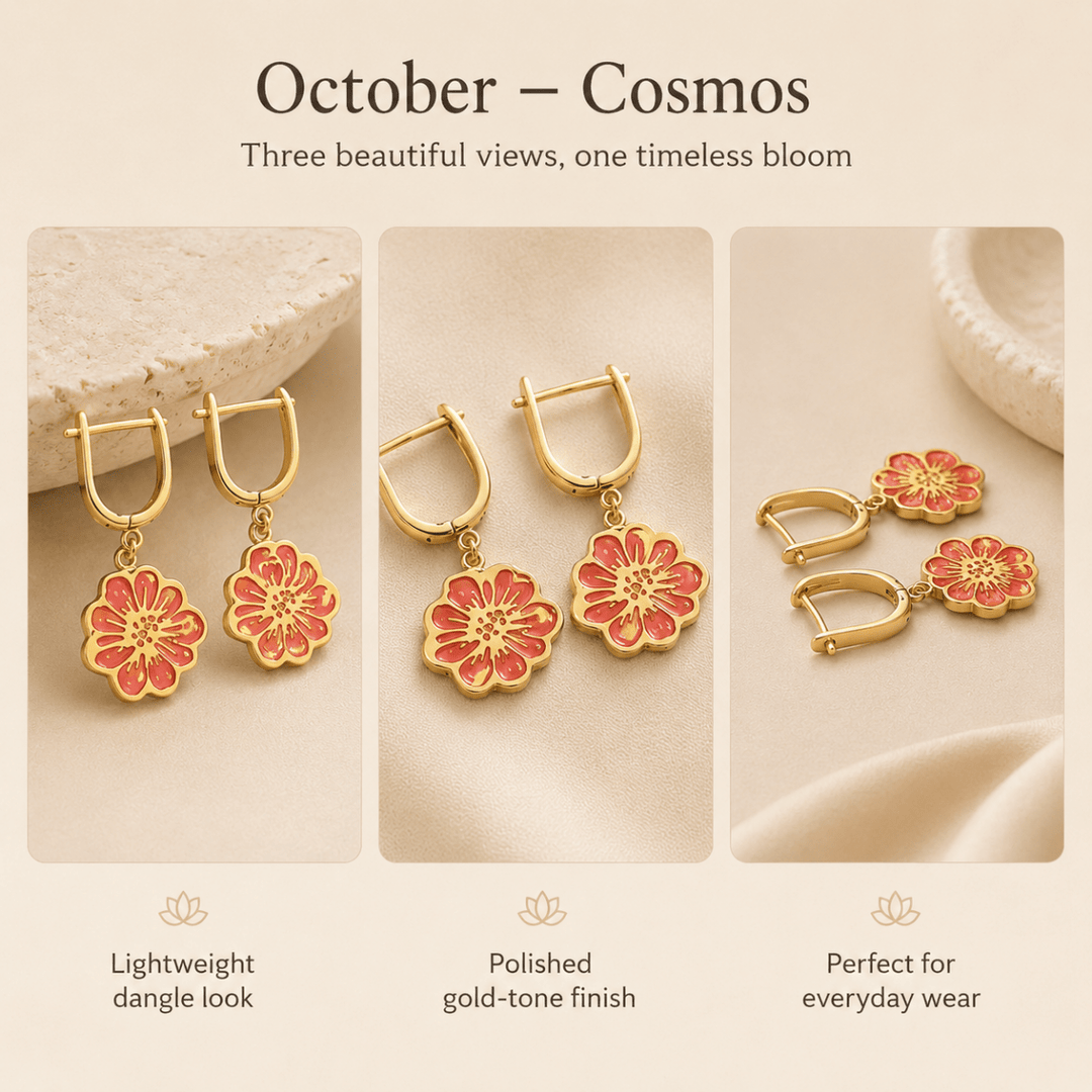 Personalized Birth Flower Dangle Earrings - Custom Birth Month Flower - Canvasgiftco