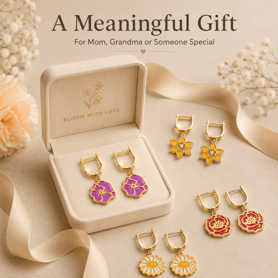 Personalized Birth Flower Dangle Earrings - Custom Birth Month Flower - Canvasgiftco