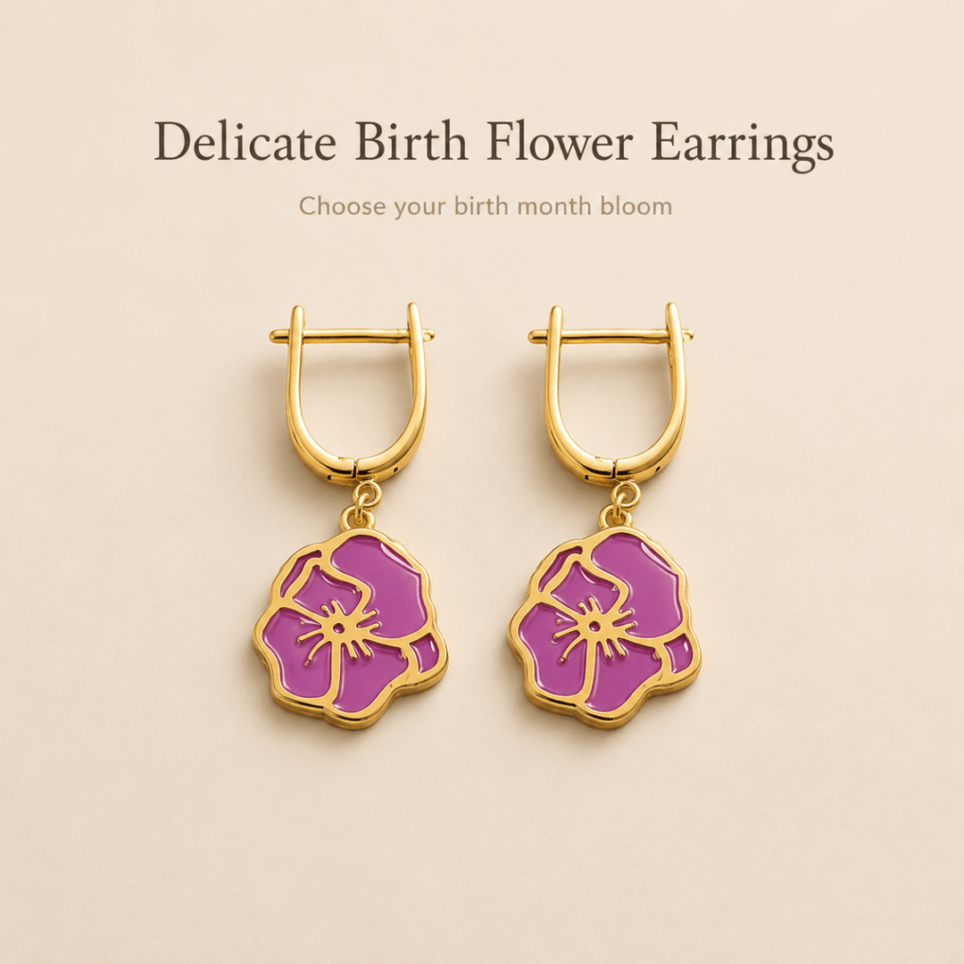 Personalized Birth Flower Dangle Earrings - Custom Birth Month Flower - Canvasgiftco