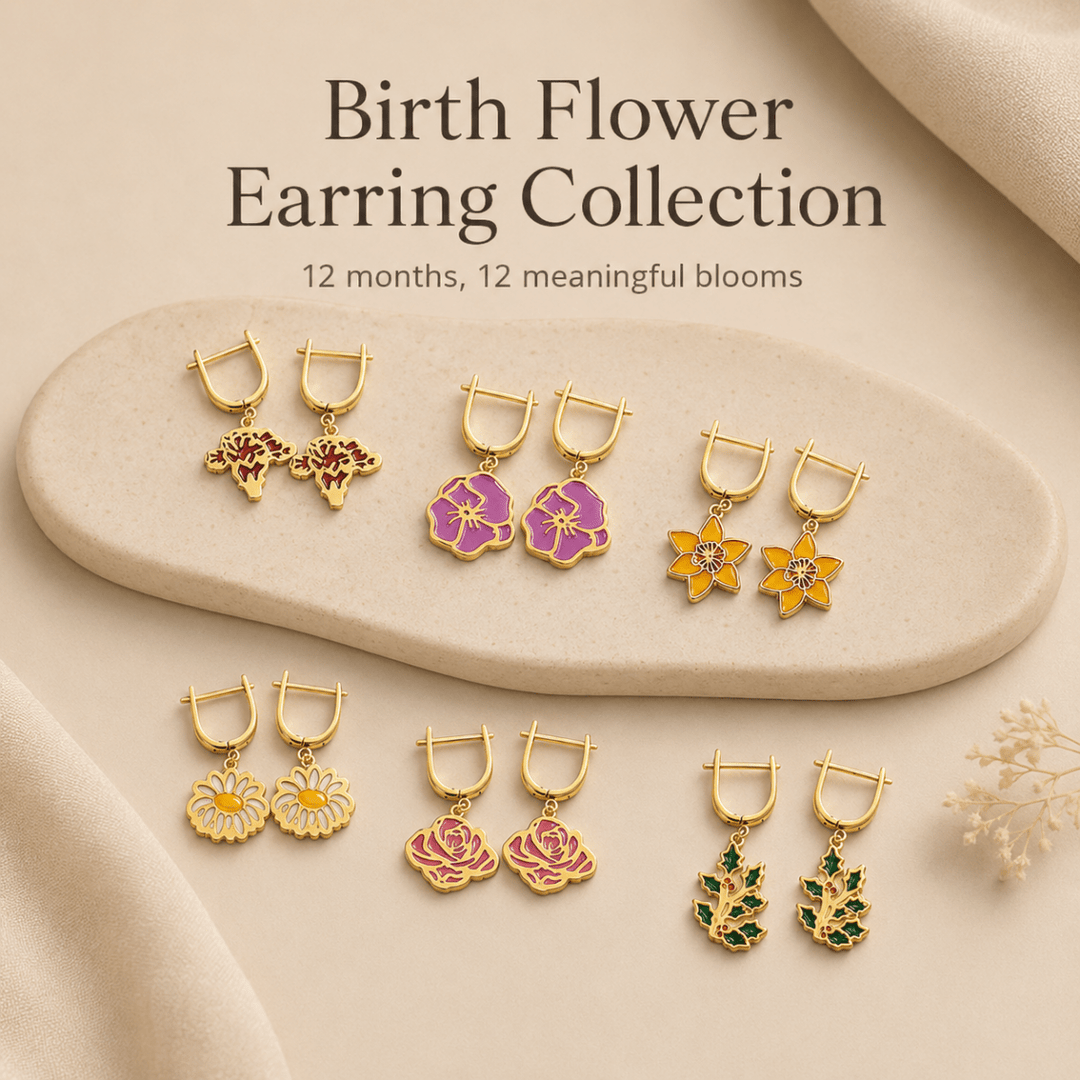 Personalized Birth Flower Dangle Earrings - Custom Birth Month Flower - Canvasgiftco