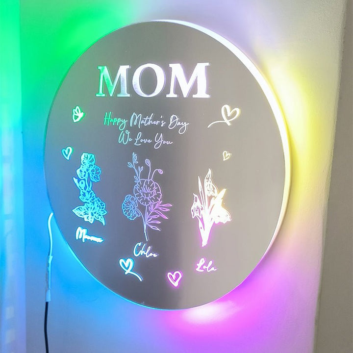 Personalized Birth Flower Mirror Lamp With Name - Canvasgiftco