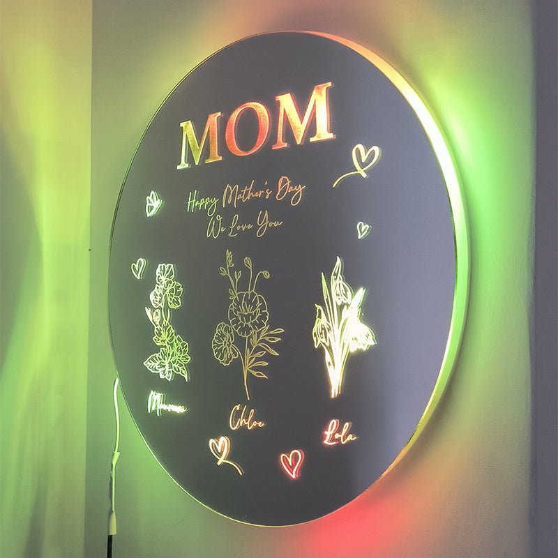 Personalized Birth Flower Mirror Lamp With Name - Canvasgiftco