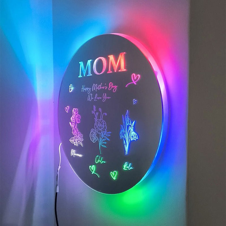 Personalized Birth Flower Mirror Lamp With Name - Canvasgiftco