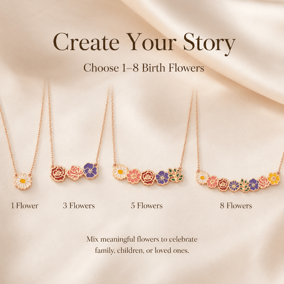 Personalized Birth Flower Necklace for Mom Grandma - Canvasgiftco