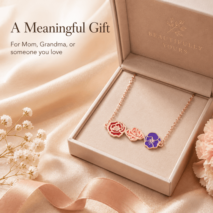 Personalized Birth Flower Necklace for Mom Grandma - Canvasgiftco