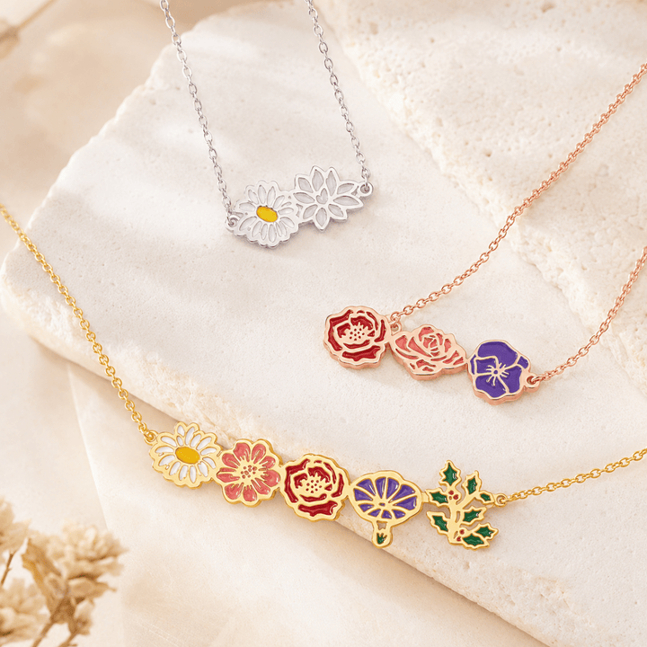 Personalized Birth Flower Necklace for Mom Grandma - Canvasgiftco