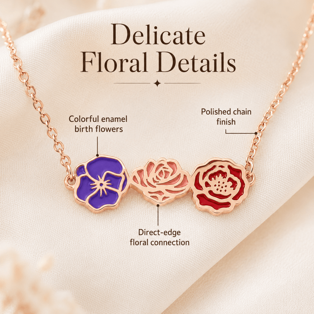 Personalized Birth Flower Necklace for Mom Grandma - Canvasgiftco