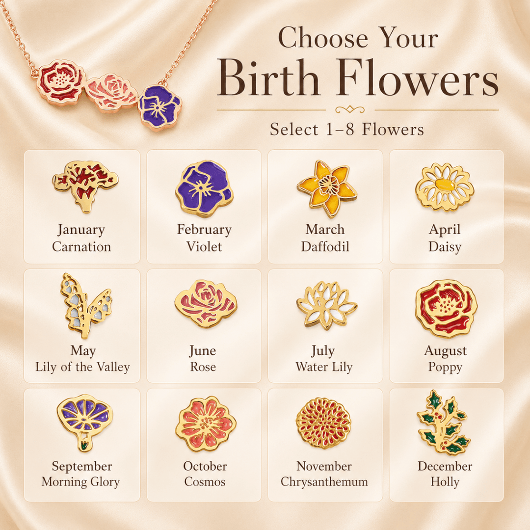 Personalized Birth Flower Necklace for Mom Grandma - Canvasgiftco