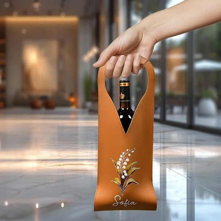 Personalized Birthday Flower Leather Wine Bag - Canvasgiftco