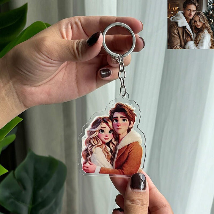 Personalized Cartoon Photo Keychain Sweet Gift For Lover - Canvasgiftco