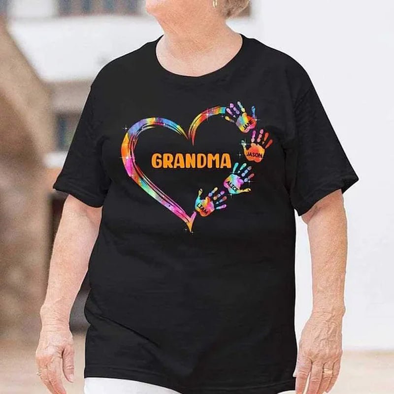 Personalized Colorful Heart Hand Print 100% Cotton T-Shirt Hoodie with Title and Kid Names - Canvasgiftco
