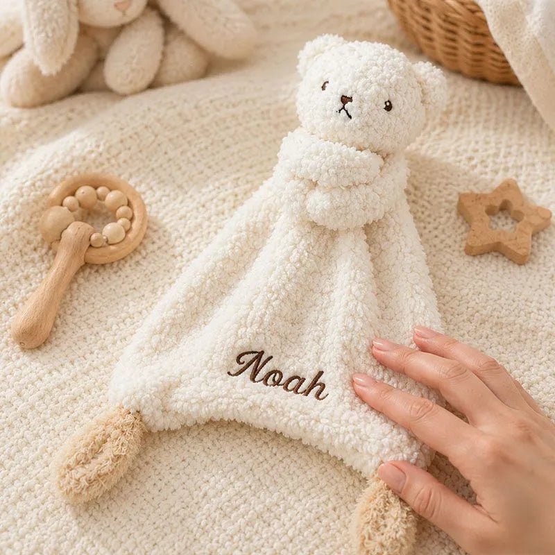 Personalized Cream Animal Baby Lovey Blanket - Canvasgiftco