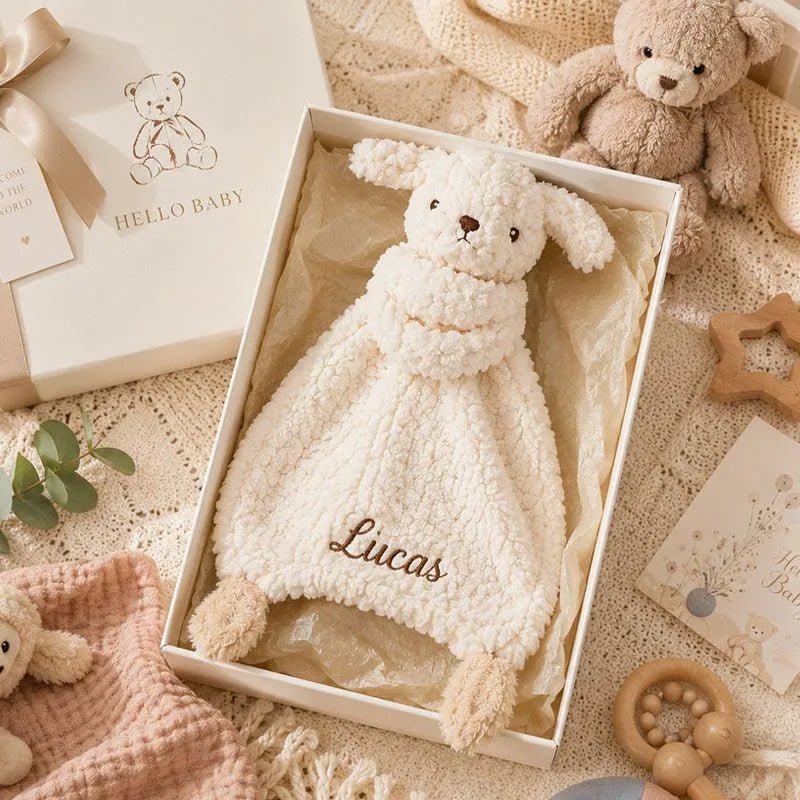 Personalized Cream Animal Baby Lovey Blanket - Canvasgiftco