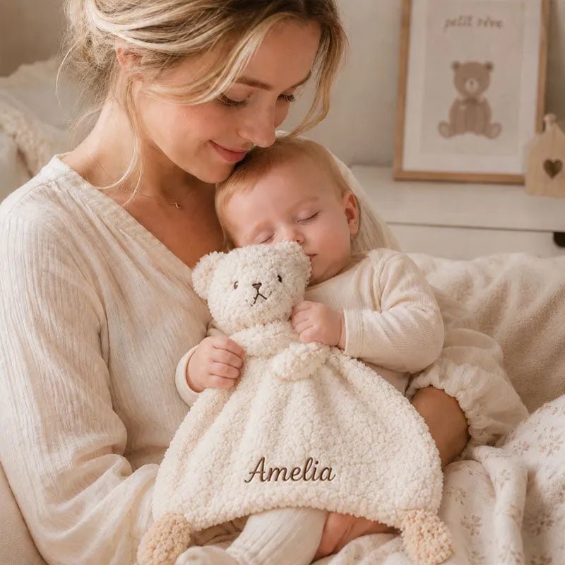 Personalized Cream Animal Baby Lovey Blanket - Canvasgiftco