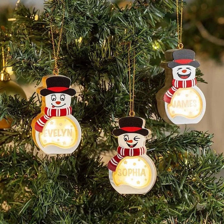 Personalized Cute Snowman LED Light Wooden Ornament - Canvasgiftco