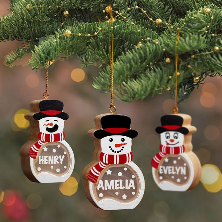Personalized Cute Snowman LED Light Wooden Ornament - Canvasgiftco
