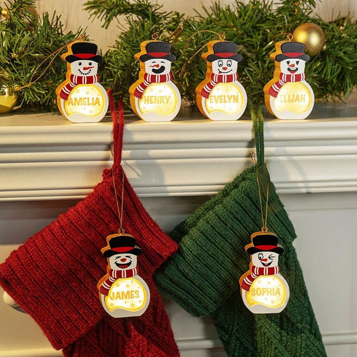 Personalized Cute Snowman LED Light Wooden Ornament - Canvasgiftco