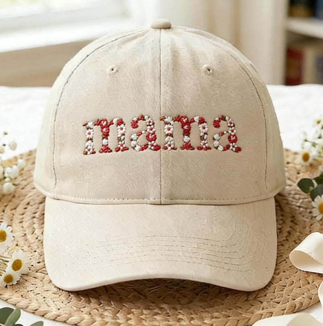 Personalized Embroidered Floral and Text Hat - A Gift for Mom - Canvasgiftco