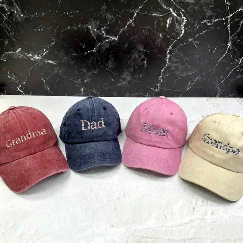 Personalized Embroidered Floral and Text Hat - A Gift for Mom - Canvasgiftco