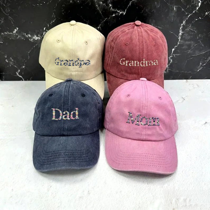 Personalized Embroidered Floral and Text Hat - A Gift for Mom - Canvasgiftco