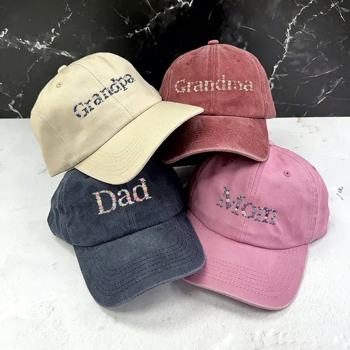 Personalized Embroidered Floral and Text Hat - A Gift for Mom - Canvasgiftco