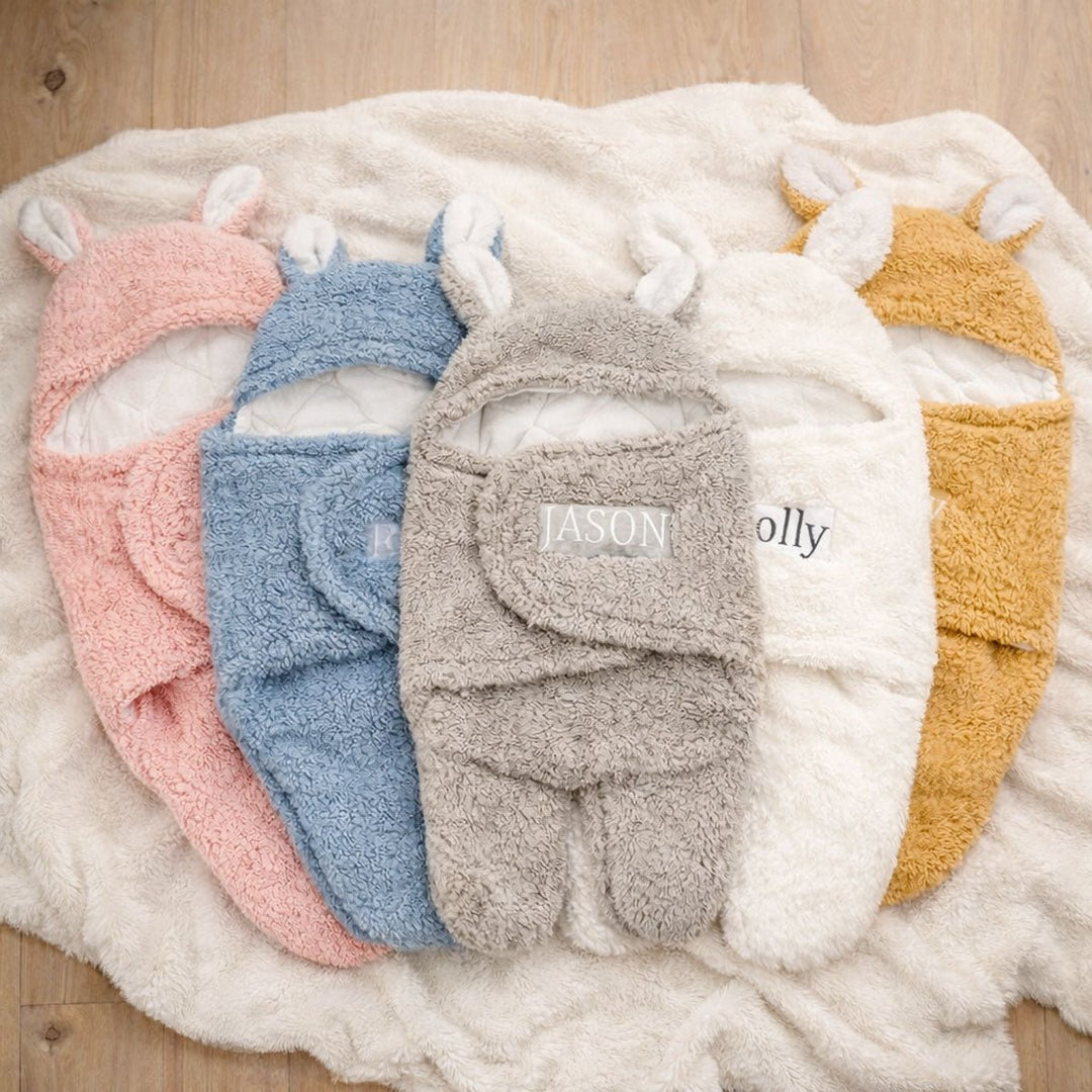 Personalized Embroidered Name Bunny Baby Swaddle – Warm, Comfortable, and Easy to Use - Canvasgiftco
