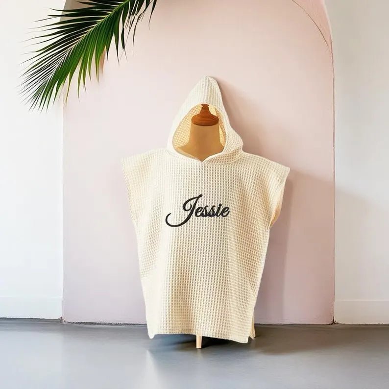 Personalized Embroidery Kids Waffle Bathrobe Cape - Suitable For Children Aged 2-7 - Canvasgiftco