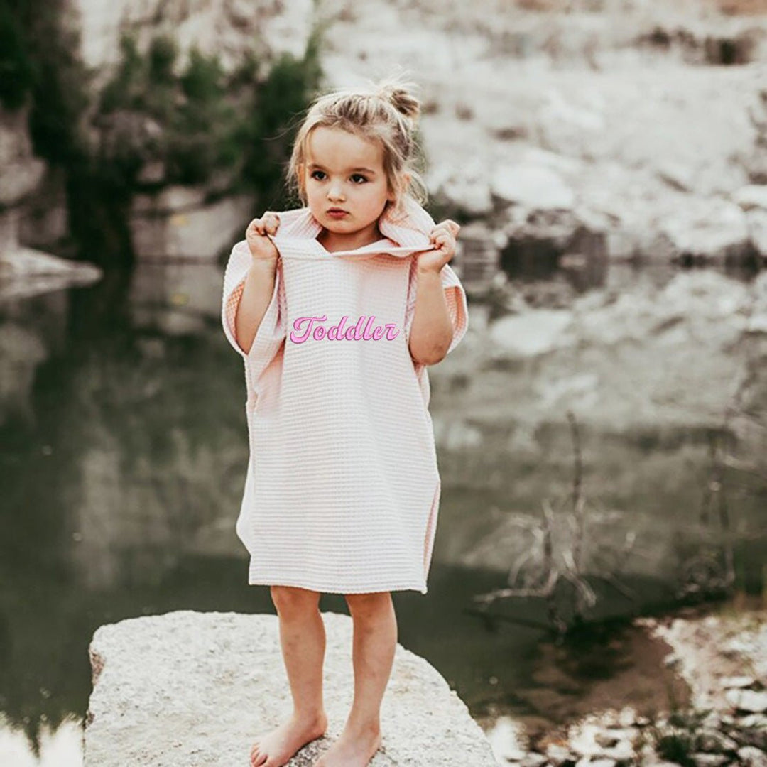 Personalized Embroidery Kids Waffle Bathrobe Cape - Suitable For Children Aged 2-7 - Canvasgiftco