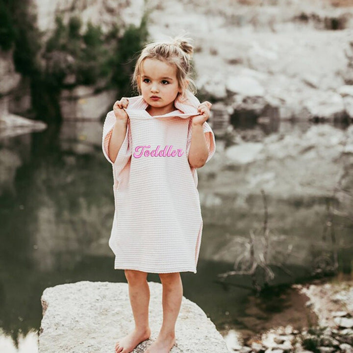 Personalized Embroidery Kids Waffle Bathrobe Cape - Suitable For Children Aged 2-7 - Canvasgiftco