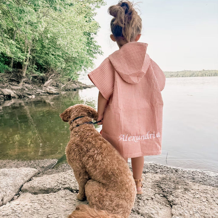 Personalized Embroidery Kids Waffle Bathrobe Cape - Suitable For Children Aged 2-7 - Canvasgiftco